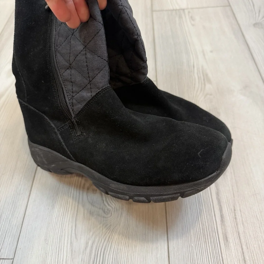 L.L.Bean Women's 487611‎ Winter Boots Black Suede Quilted Side Zip 9 Medium